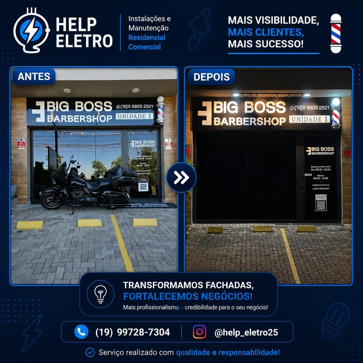Antes e depois de acabamento elétrico